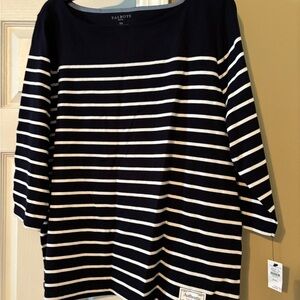 Talbots Navy and White Striped Long Sleeve Tee